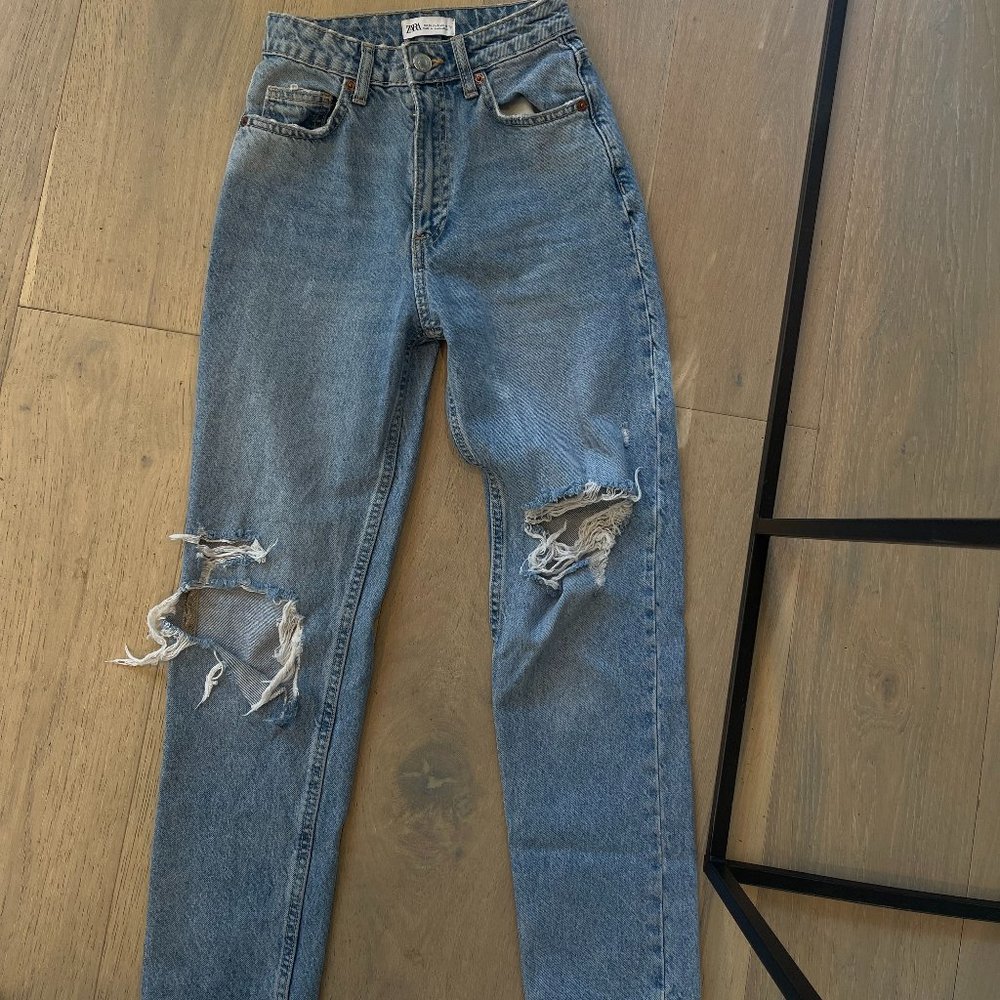 zara distressed ripped jean